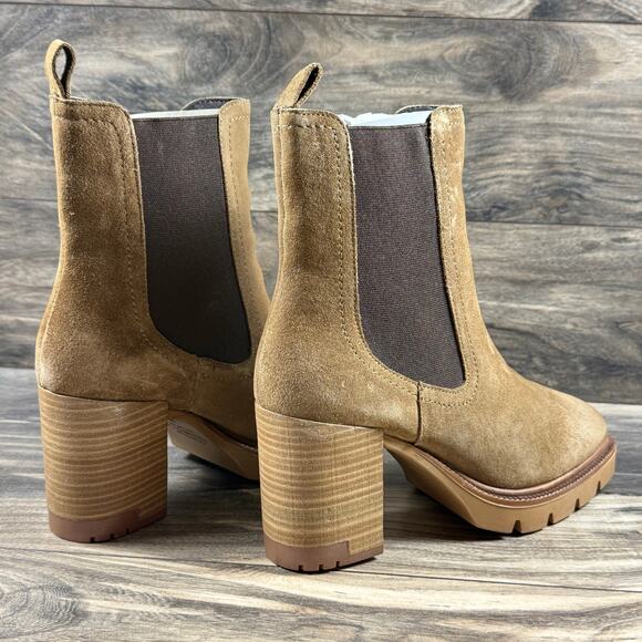 NIB Vintage Foundry Co 10 Penelope Suede Block Heel Chelsea Booties Light Brown - Picture 6 of 11